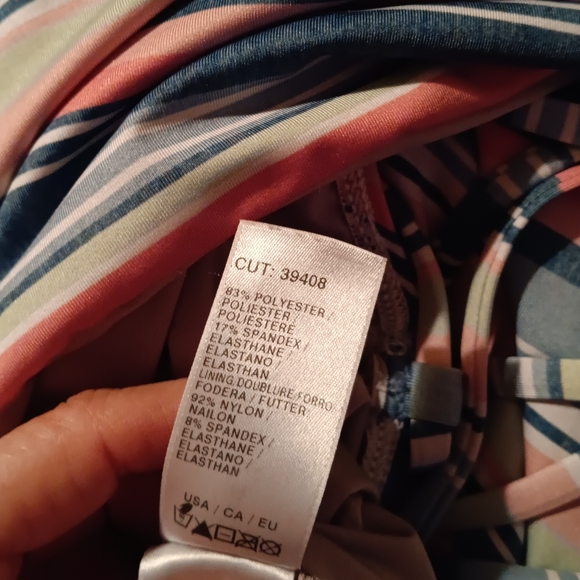 Splendid~Pink & Blue Striped Strapless Criss Cross Tie Back One Piece Swimsuit - Picture 8 of 16